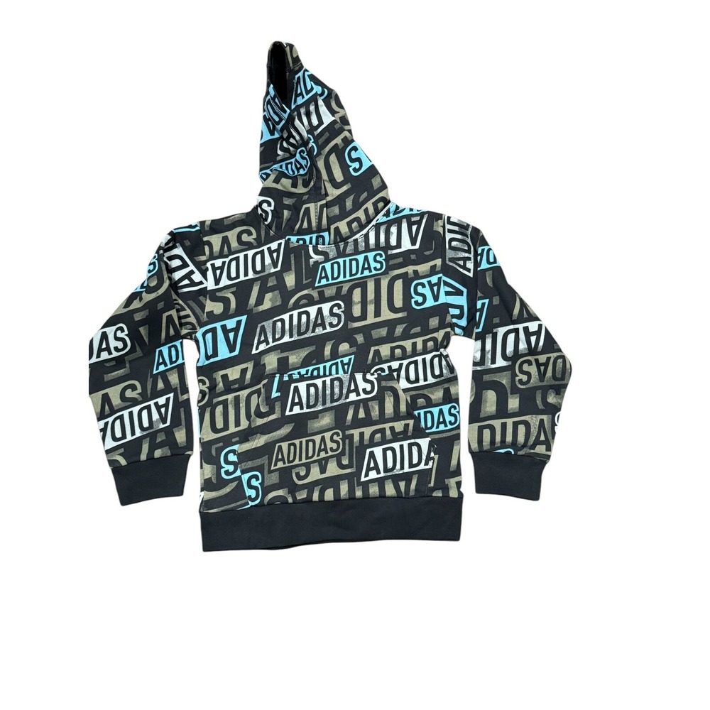 Adidas Hoodie Youth Size Small Hooded All Over Print Sweatshirt Boys YS